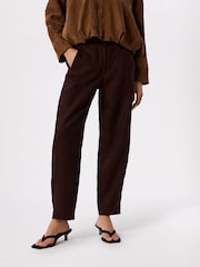 Whistles Brown Linen Barrel Leg Trousers - Image 3 of 5