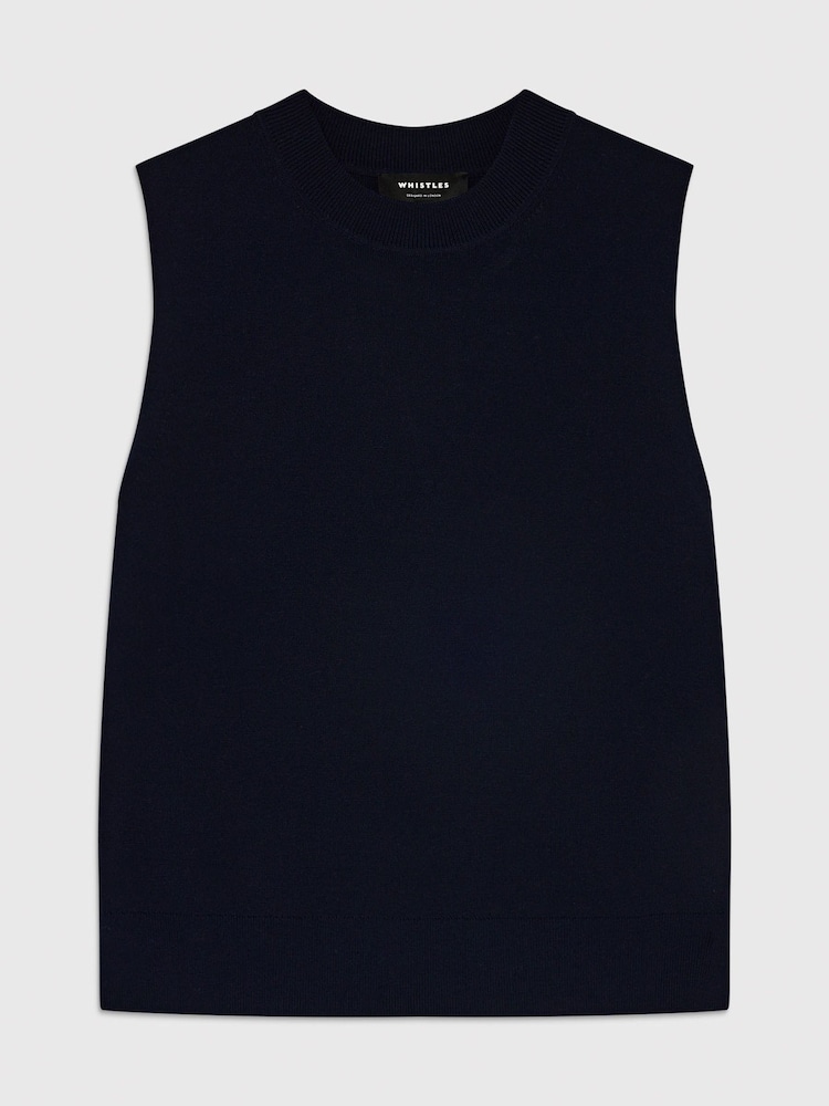 Whistles Blue Round Neck Detail Tank - Image 5 of 5