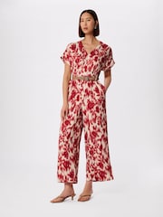 Whistles Red Petite Blurred Floral Tie Jumpsuit - Image 1 of 5