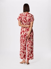 Whistles Red Petite Blurred Floral Tie Jumpsuit - Image 2 of 5