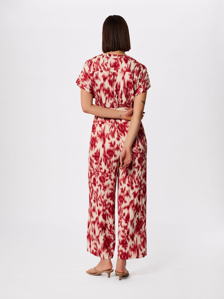 Whistles Red Petite Blurred Floral Tie Jumpsuit - Image 2 of 5