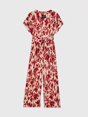 Whistles Red Petite Blurred Floral Tie Jumpsuit - Image 5 of 5