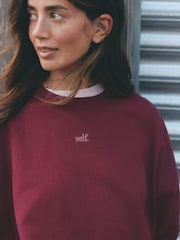 Burgundy Red - Self. Sweatshirt na may Gilid na Guhit - Larawan 5 ng 5