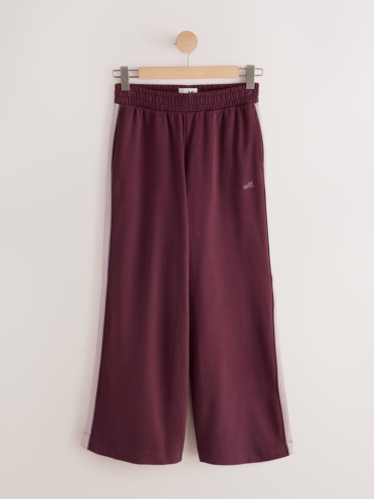 self. Burgundy Red Side Stripe Wide Leg Joggers - Image 1 of 3