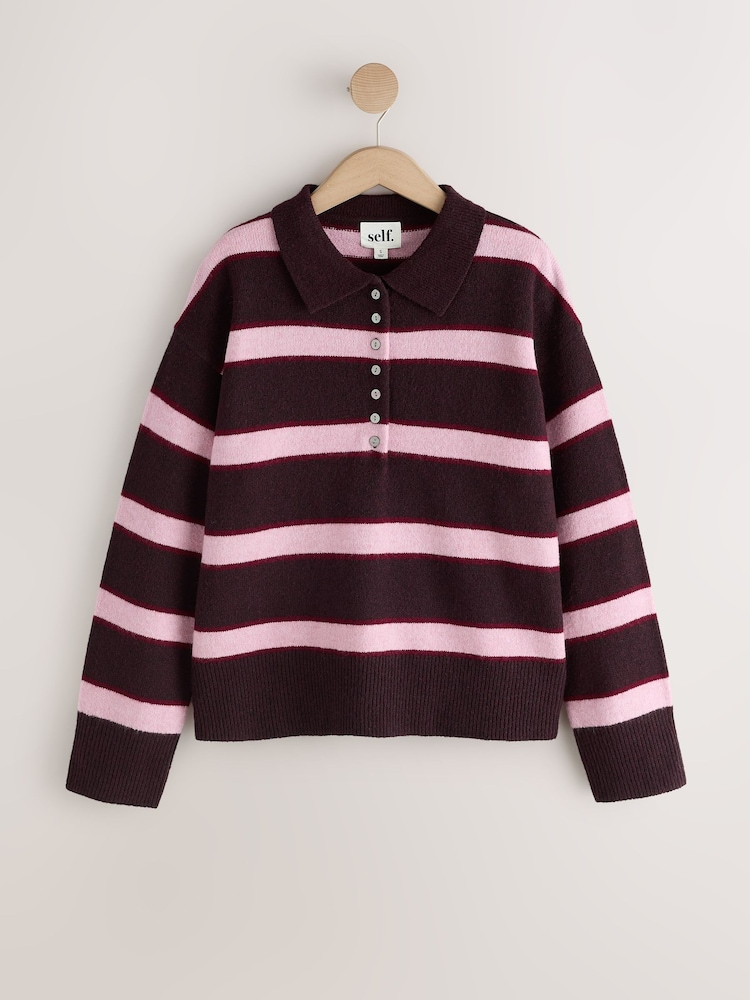 Lipsy Berry Red Stripe Knitted Wool Blend Rugby Jumper - Image 1 of 3 Lipsy Berry Red Stripe Knitted Wool Blend Rugby Jumper - Image 1 of 3