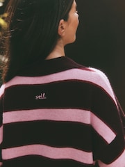 红色浆果条纹 - Self. Knitted Wool Blend Rugby Jumper - 图片4 / 7