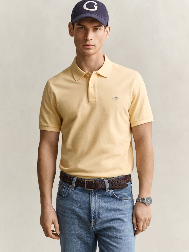 GANT Yellow Shield Logo Pique Polo Shirt - Image 1 of 5