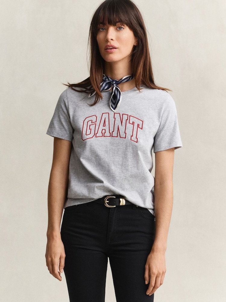 GANT Grey Varsity Graphic T-Shirt - Image 1 of 5 GANT Grey Varsity Graphic T-Shirt - Image 1 of 5