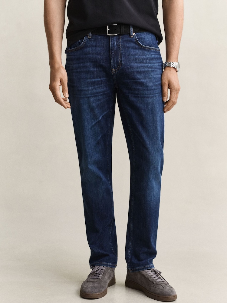 GANT Mid Blue Wash Regular Fit Denim Jeans - Image 2 of 6 GANT Mid Blue Wash Regular Fit Denim Jeans - Image 2 of 6