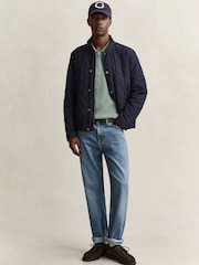 GANT Blue Textured Cotton Tib Button Neck Polo Shirt - Image 3 of 5