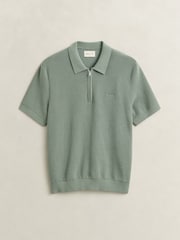 GANT Blue Textured Cotton Tib Button Neck Polo Shirt - Image 5 of 5