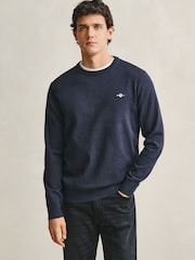 GANT Navy Blue Classic Cotton Crew Neck Jumper - Image 1 of 5