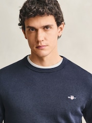 GANT Navy Blue Classic Cotton Crew Neck Jumper - Image 4 of 5