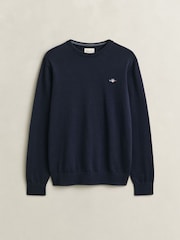 GANT Navy Blue Classic Cotton Crew Neck Jumper - Image 5 of 5