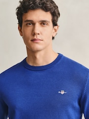 GANT Blue Classic Cotton Crew Neck Jumper - Image 4 of 5