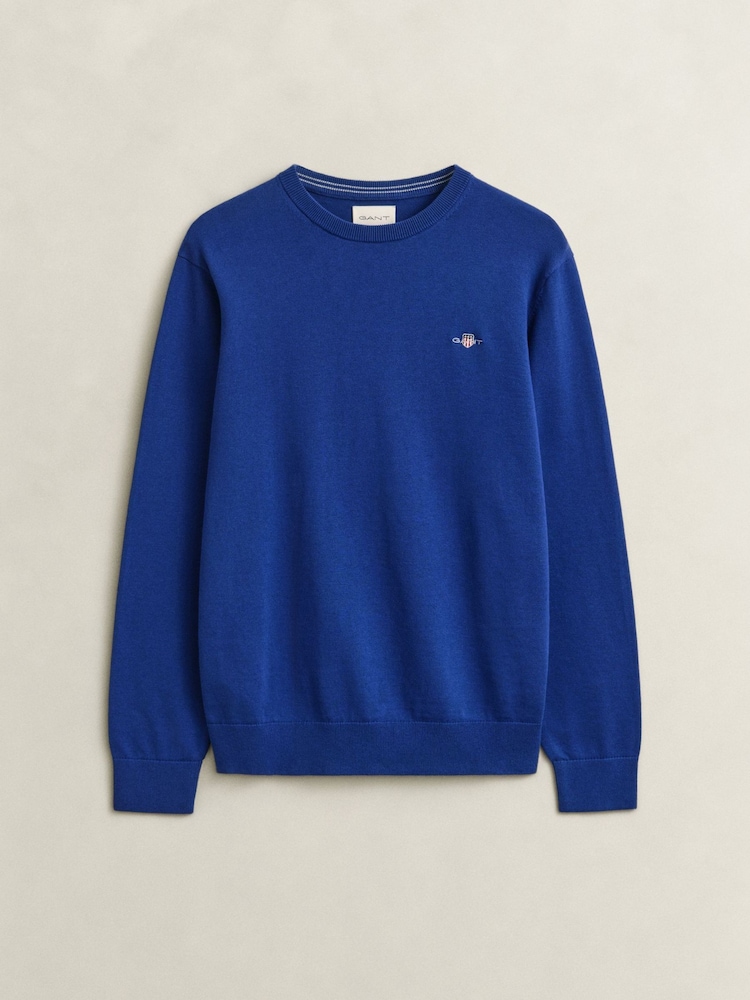 GANT Blue Classic Cotton Crew Neck Jumper - Image 5 of 5 GANT Blue Classic Cotton Crew Neck Jumper - Image 5 of 5