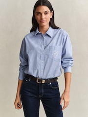 GANT Purple Relaxed Fit Classic Poplin Stripe Shirt - Image 1 of 6