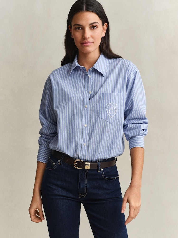GANT Purple Relaxed Fit Classic Poplin Stripe Shirt - Image 1 of 6