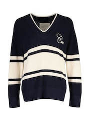 GANT Blue Varsity Block Stripe Knit V Neck Knit Jumper - Image 1 of 1