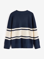 GANT Blue Varsity Block Stripe Knit V Neck Knit Jumper - Image 2 of 5