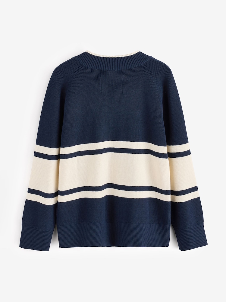 GANT Blue Varsity Block Stripe Knit V Neck Knit Jumper - Image 2 of 5 GANT Blue Varsity Block Stripe Knit V Neck Knit Jumper - Image 2 of 5