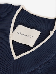 GANT Blue Varsity Block Stripe Knit V Neck Knit Jumper - Image 5 of 5
