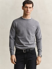 GANT Grey Classic Cotton Crew Neck Jumper - Image 1 of 5