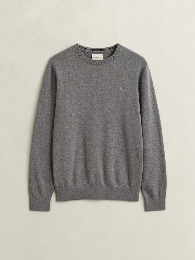 GANT Grey Classic Cotton Crew Neck Jumper - Image 5 of 5 GANT Grey Classic Cotton Crew Neck Jumper - Image 5 of 5