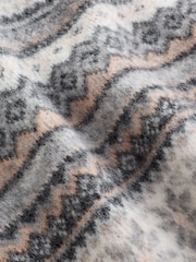 Grey Fairisle - Long Sleeve High V-Neck Fuzzy Knit Jumper With Wool - Imagem 8 de 8