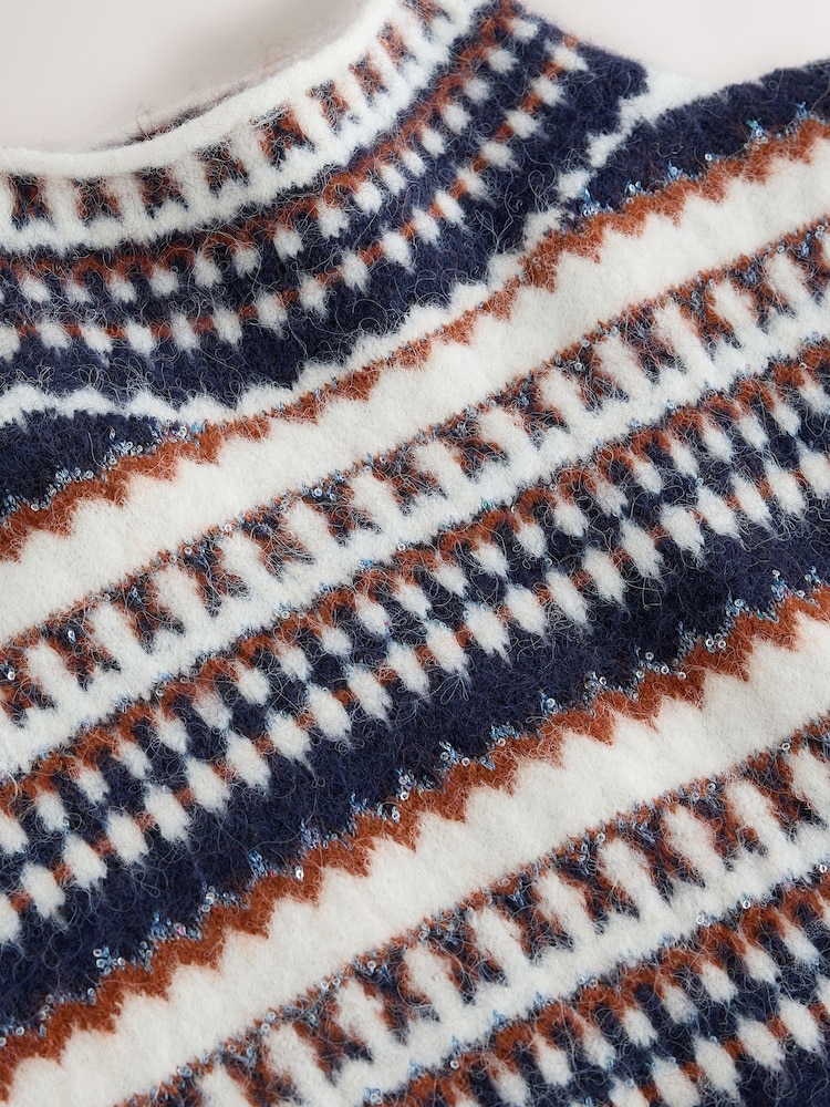 Ecru/Navy Fairisle Long Sleeve Standneck Knit Jumper With Wool - Image 7 of 7 Ecru/Navy Fairisle Long Sleeve Standneck Knit Jumper With Wool - Image 7 of 7