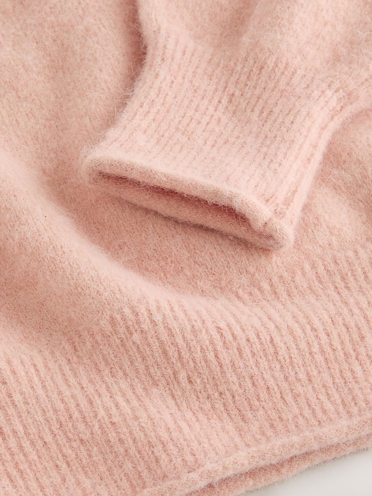 Blush Pink Long Sleeve Standneck Knit Jumper With Wool - Image 3 of 3 Blush Pink Long Sleeve Standneck Knit Jumper With Wool - Image 3 of 3