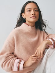 Blush Pink Long Sleeve Standneck Knit Jumper With Wool - Image 4 of 8