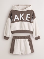 Baker by Ted Baker Brown 2 Piece Colour-Block Hoodie & Shorts Set - Image 1 of 5