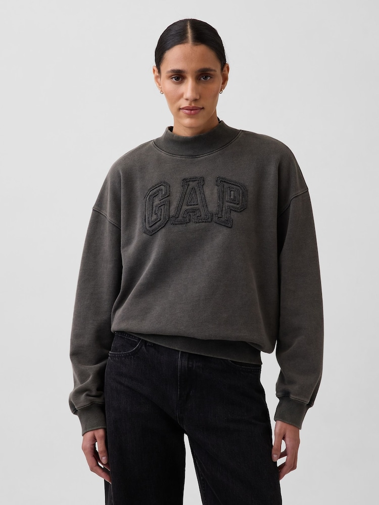 Gap Faded Black Heavyweight French Terry Oversized Mock Neck Sweatshirt - Image 1 of 4 Gap Faded Black Heavyweight French Terry Oversized Mock Neck Sweatshirt - Image 1 of 4