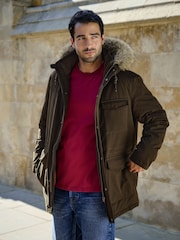 Khaki Green Shower Resistant Faux Fur Hooded Parka With Quilted Lining - Image 1 of 15