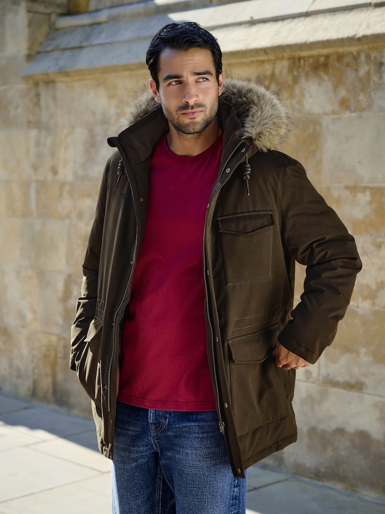 Khaki Green Shower Resistant Faux Fur Hooded Parka With Quilted Lining - Image 1 of 15 Khaki Green Shower Resistant Faux Fur Hooded Parka With Quilted Lining - Image 1 of 15