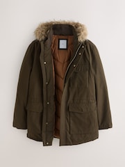 Khaki Green Shower Resistant Faux Fur Hooded Parka With Quilted Lining - Image 11 of 15