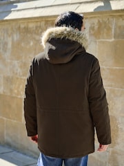 Khaki Green Shower Resistant Faux Fur Hooded Parka With Quilted Lining - Image 3 of 15