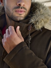 Khaki Green Shower Resistant Faux Fur Hooded Parka With Quilted Lining - Image 4 of 15