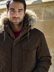 Khaki Green Shower Resistant Faux Fur Hooded Parka With Quilted Lining - Image 5 of 15