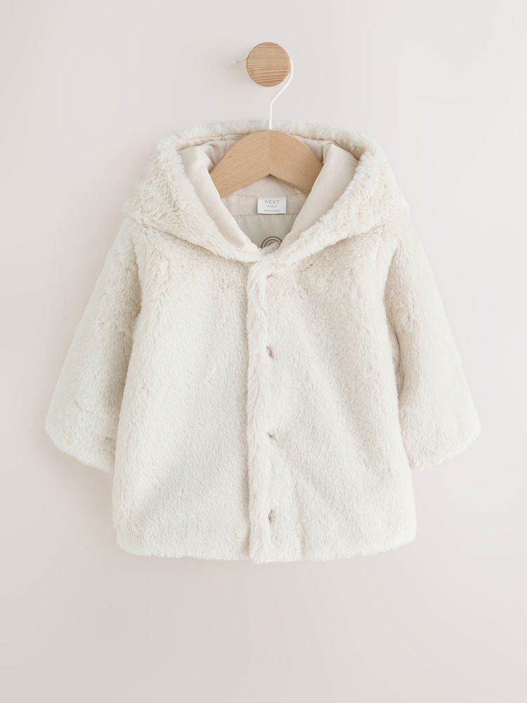 Ecru Faux Fur Hooded Baby Jacket (0mths-2yrs) - Image 1 of 8