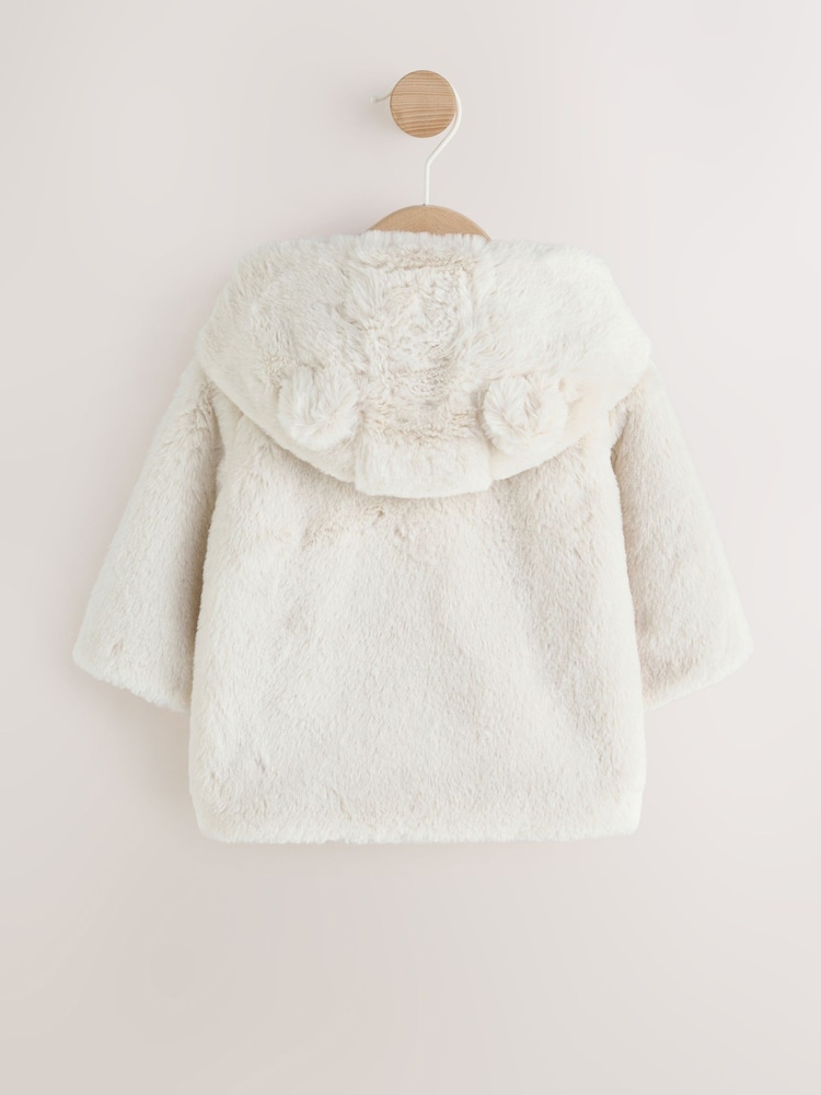 Ecru Faux Fur Hooded Baby Jacket (0mths-2yrs) - Image 2 of 8