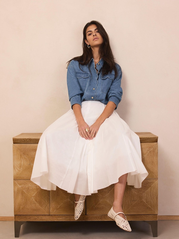 Mint Velvet Blue Denim Scallop Shirt - Image 2 of 8