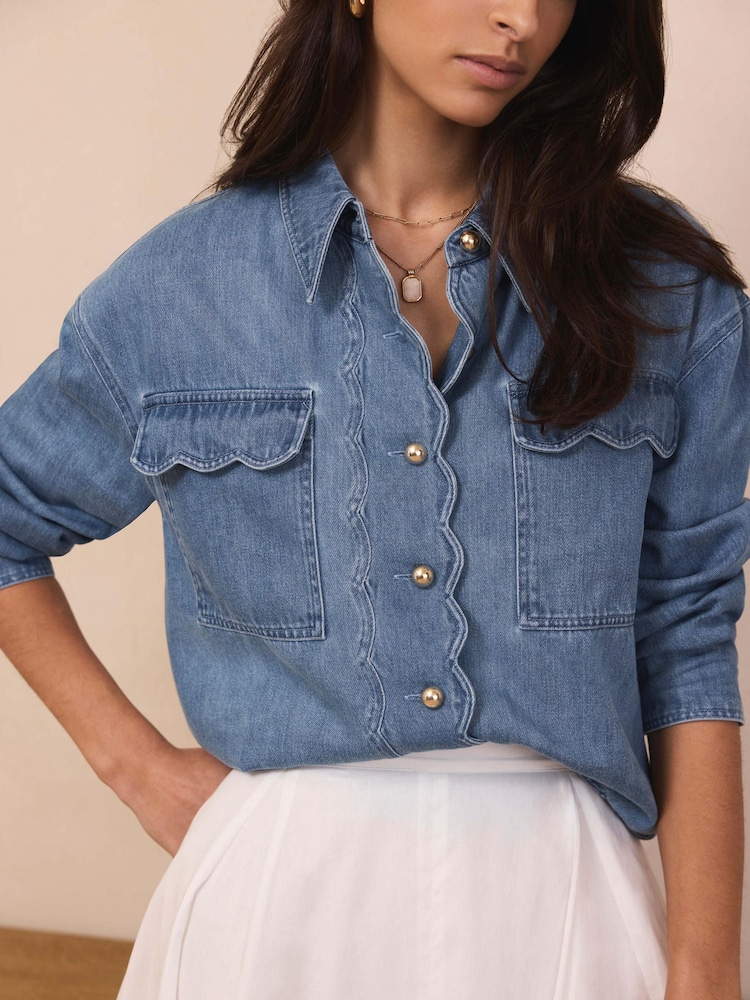 Buy Mint Velvet Blue Denim Scallop Shirt from Next USA