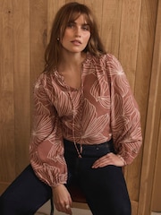 Mint Velvet Brown Floral Print Blouse - Image 1 of 8