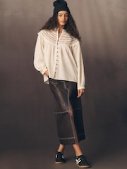 Anthropologie Pilcro Lace Yoke Peasant Cream Blouse - Image 1 sur 4