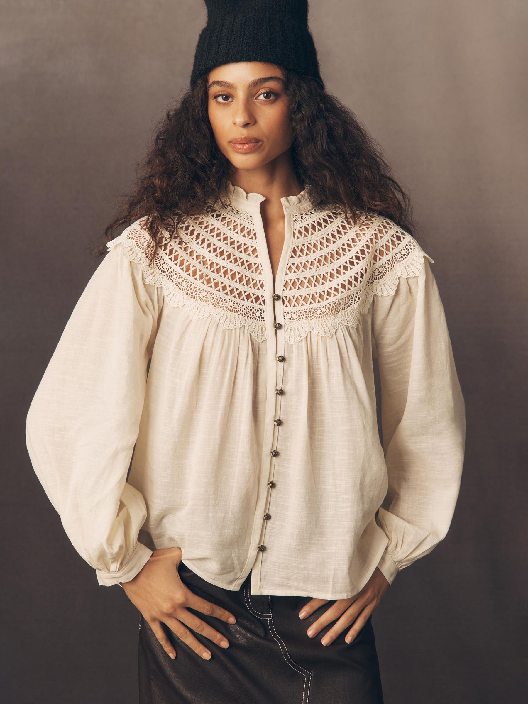 Buy Anthropologie Cream Pilcro Lace Yoke Peasant Blouse from Next USA