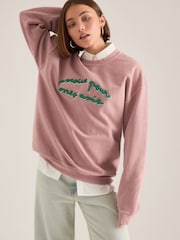 Anthropologie Amour Embroidered Pink Sweatshirt - Εικόνα 3 του 4