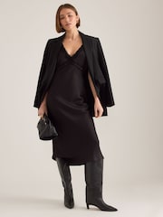 Anthropologie Lace Trim Satin Black Midi Dress - Image 2 of 4