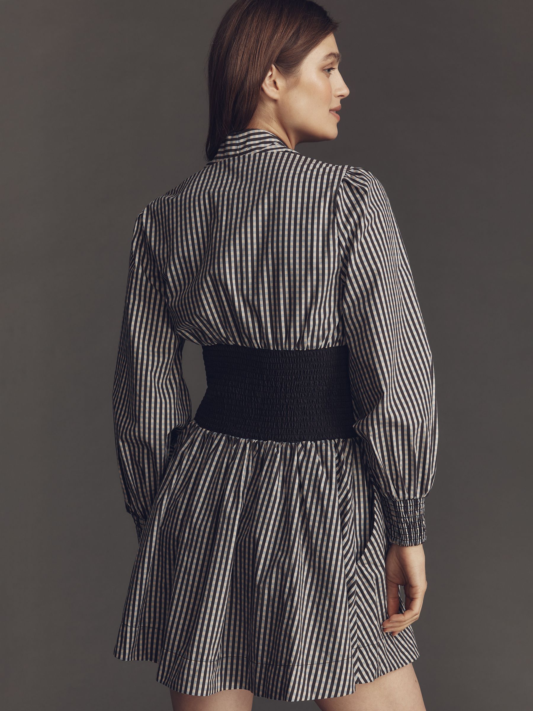 Buy Anthropologie Black The Tommie Smocked Front-Zip Shirt Dress
